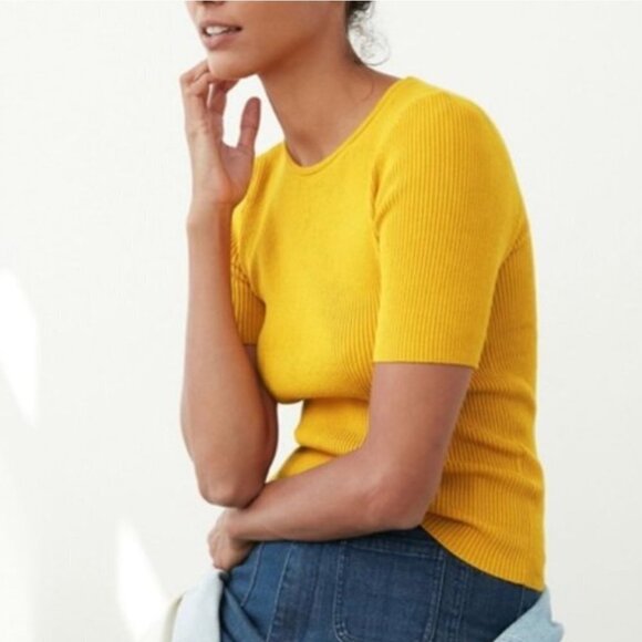 Anthropologie MAEVE Josefa Ribbed Short Sleeve Tee in Mustard Yellow - Picture 1 of 12